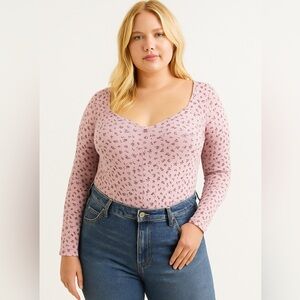 Floral Pink Long Sleeve Bodysuit Top